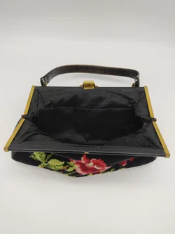 Handtasche mit Henkel, Blumenstickerei,schwarz – Vorschau 2