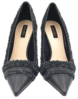 Escada Damen Lederpumps schwarz mit Tweed Besatz Gr. 37 - Bild 2