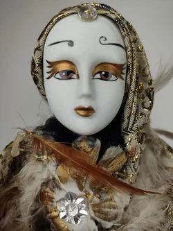 Harlekin Porzellanpuppe Gold 50 cm | Sammler-Unikat – Vorschau 5