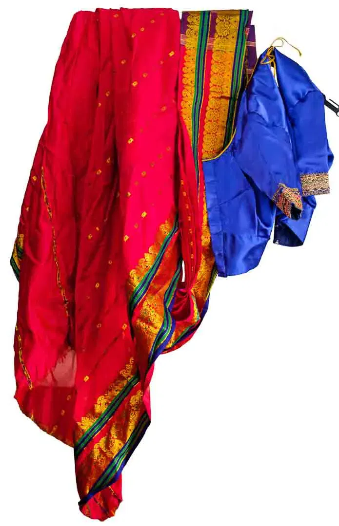 Thailändischer Sari / Thai Sarong | Traditionelle Tracht | Rot & Blau mit Goldstickerei | 2-teilig - Bild 4