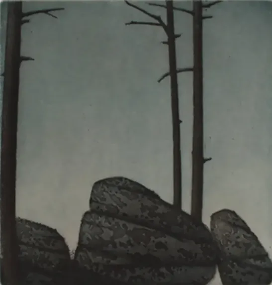 Ralph Illies – „Granitblock / Winter“, Farbradierung, 72/100, signiert (1987) – Bild 2