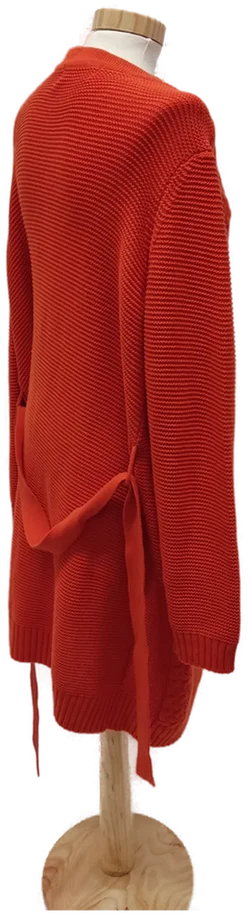 Lange Damen Strickweste mit Bindegürtel und Zopfmuster, Langarm, Orange, Gr. M - Bild 2