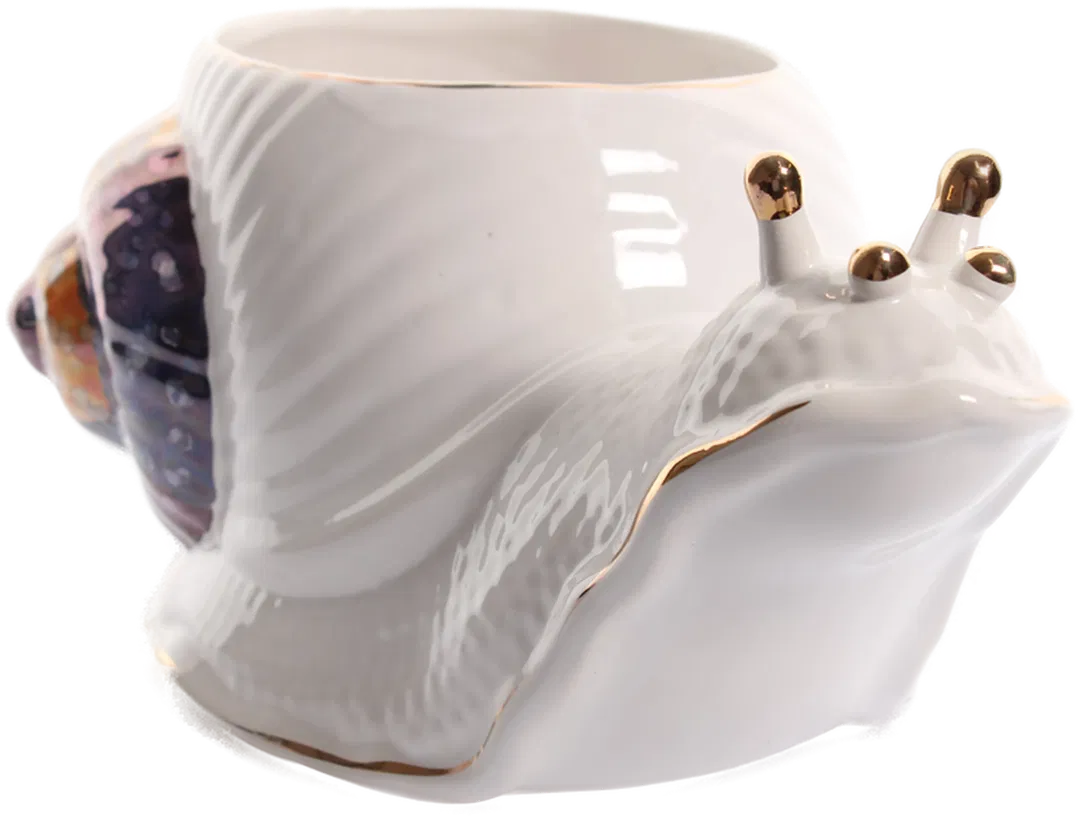 Porzellan-Schnecke mit Goldrand & bunter Schnecke • Dekofigur / Pflanztopf  - Bild 1