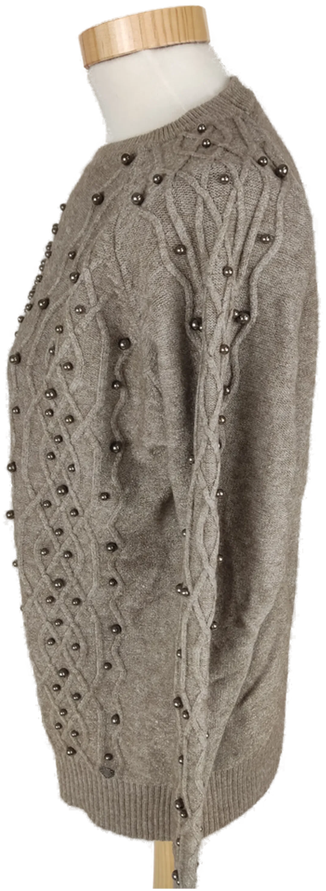 Pullover langarm mit Rundhalsausschnitt, braun mit Perlen, Größe 38 (geschätzt) – Bild 3