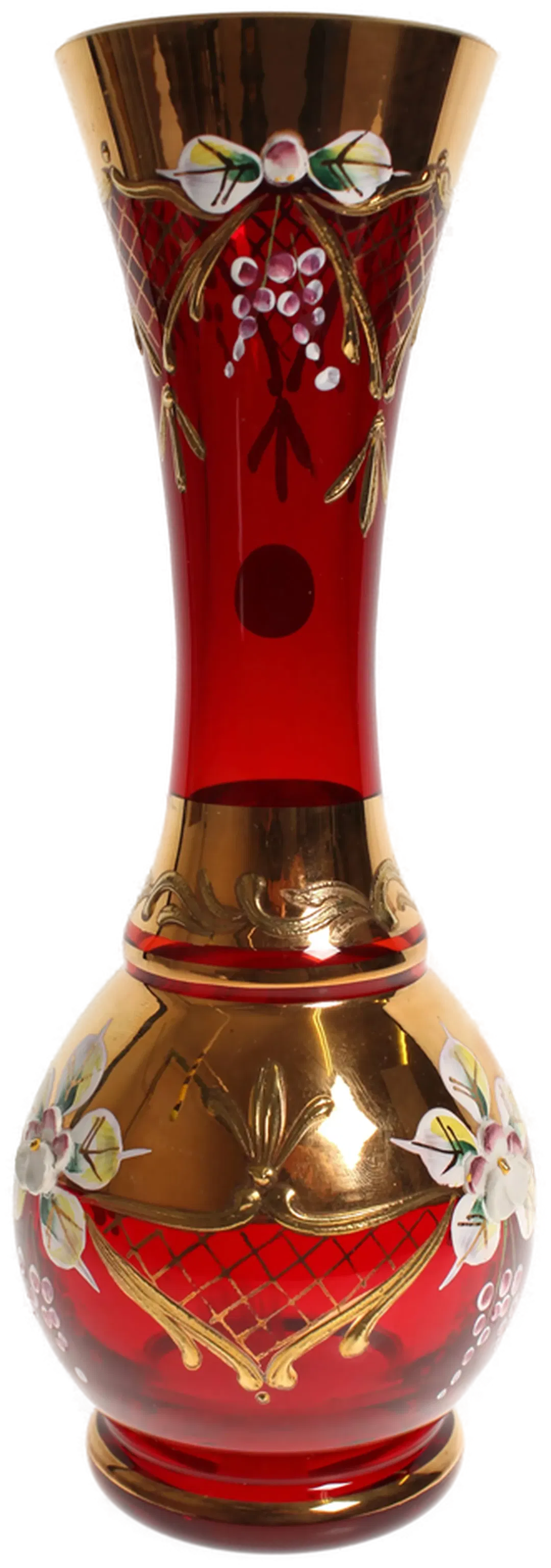 Böhmische Glasvase, rot-gold, handbemalt – ca. 22 cm - Bild 1