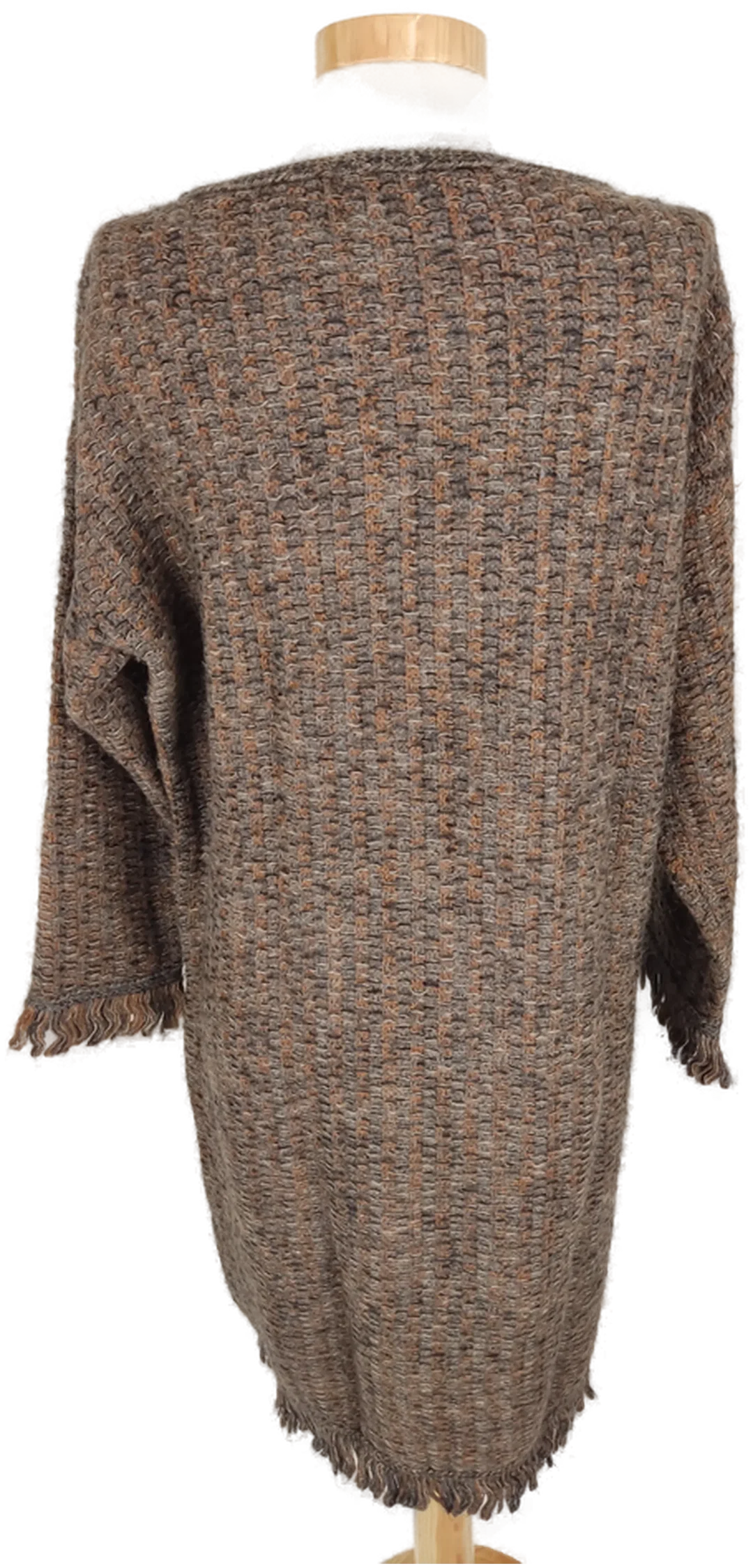 Strickkleid dreiviertelarm mit Rundhalsausschnitt, braun/schwarz meliert mit Taschen, Größe 38 (geschätzt) – Bild 4