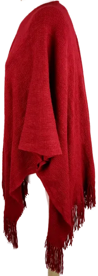 Poncho "Blind Date", gestrickt mit Fransen, rot, Einheitsgröße – Bild 2