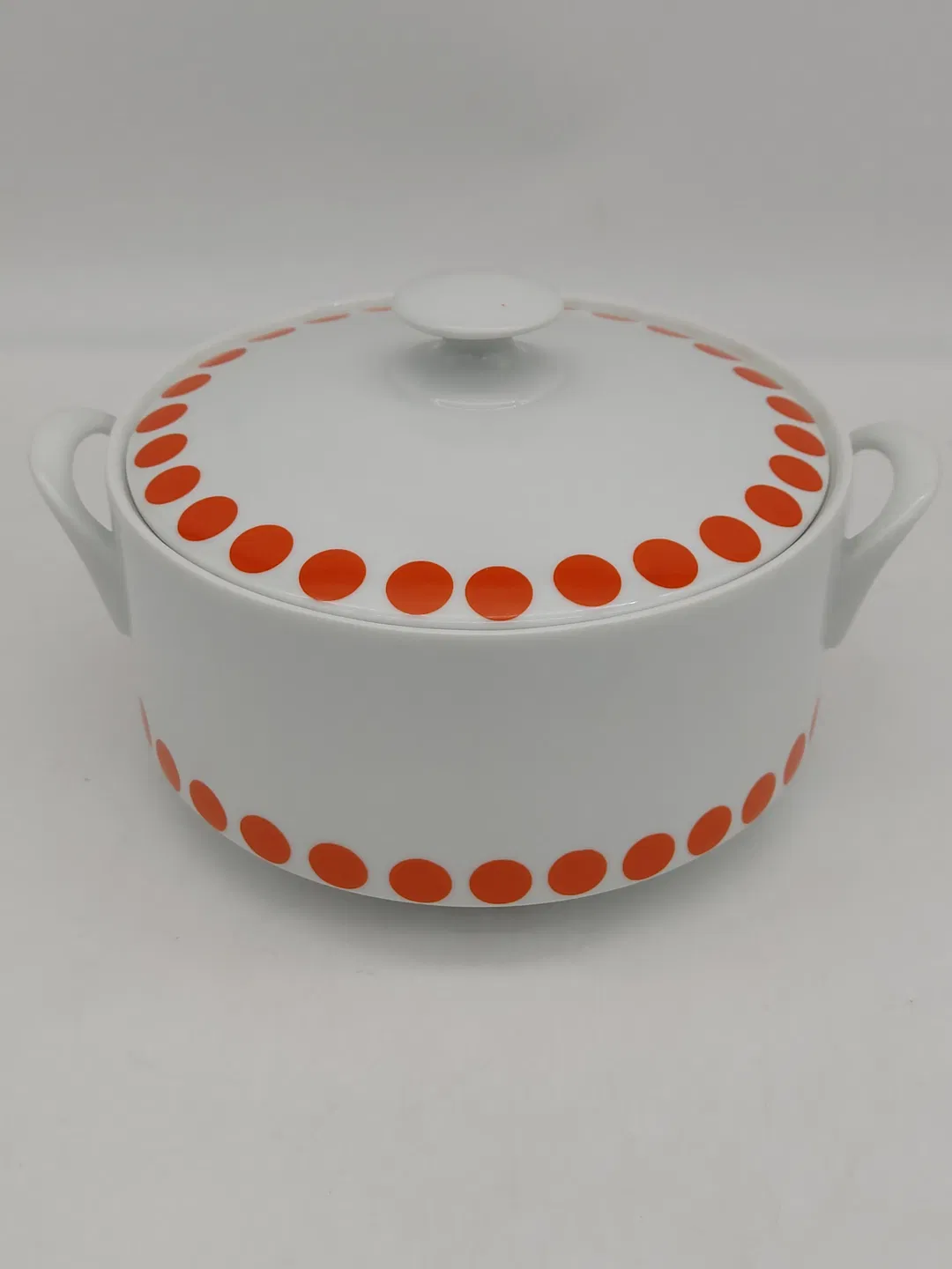 Vintage-Suppentopf  - weiss/orange gemustert - Bild 1