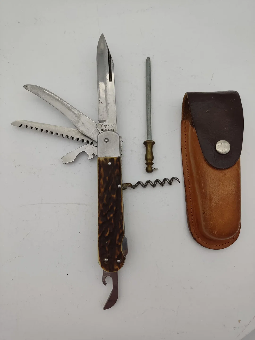 Mikov Fixir Jagdtaschenmesser mit Lederscheide | Tschechoslowakischer Schatz – Bild 2