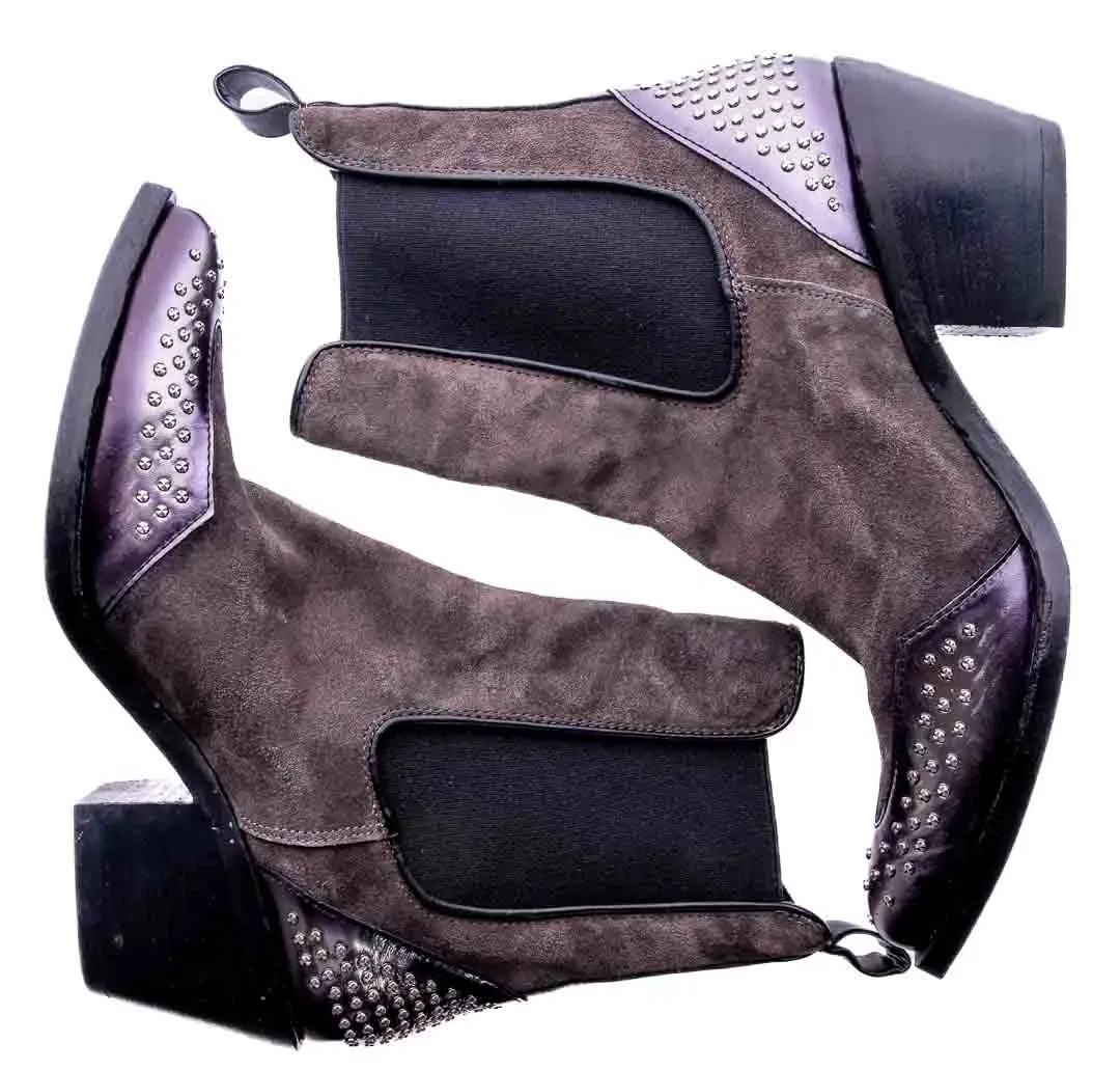 MJUS Damen Stiefeletten/Absatzstiefelette Rauleder mit Nieten Gr. 41 grau/braun  - Bild 4