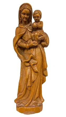 Handgeschnitzte Madonna mit Kind - Holzfigur, Sakrale Wandskulptur (45 cm) – Vorschau 1