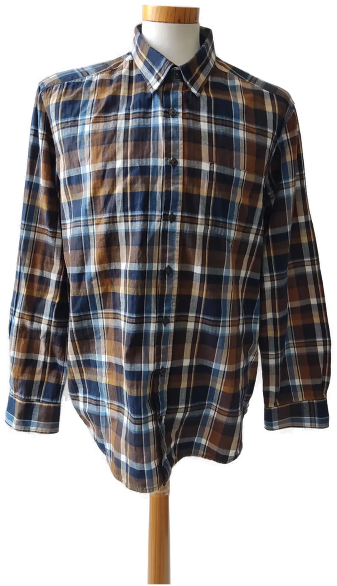 Jean Carriere Herrenhemd Langarm - braun, blau kariert - Gr. XL/EUR 52 - Bild 1