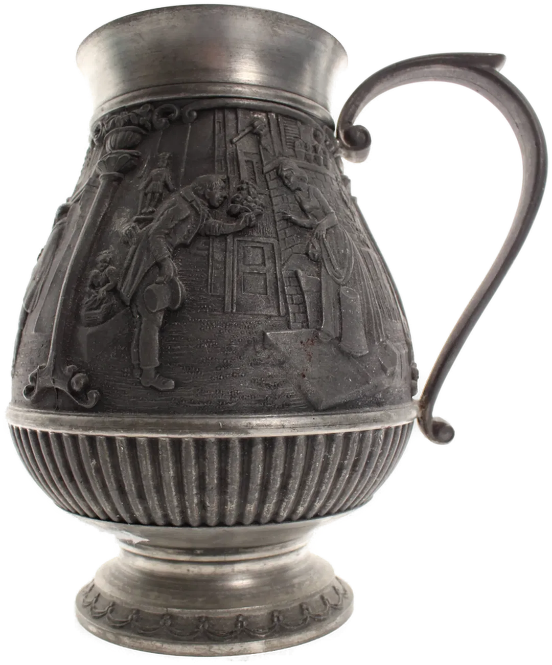 Antiker Zinnkrug mit Reliefdekor, 16,5 cm – historische Szenen, Sammlerstück - Bild 4