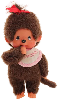 Niedliche Monchhichi-Mädchen mit roter Schleife & Lätzchen - Vintage Sammlerstück - Bild 1