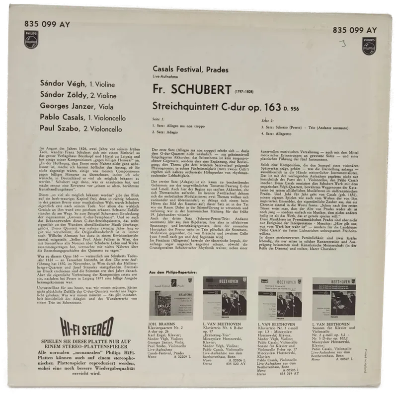 Vinyl LP - Schubert - Streichqintett C-dur - Casals Festival Prades  – Bild 2
