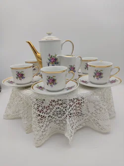  Porzellan-Teeservice mit Kanne & Milchkännchen, Goldrand | Vintage-Charme – Vorschau 2