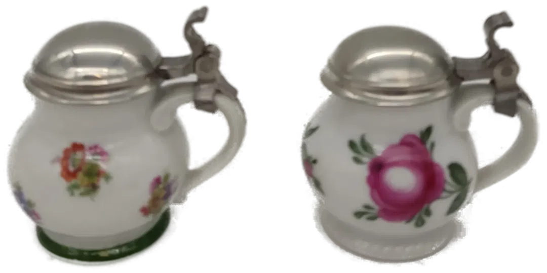2 Mini-Bierkrüge mit Zinndeckel Royal Tettau  - Bild 1